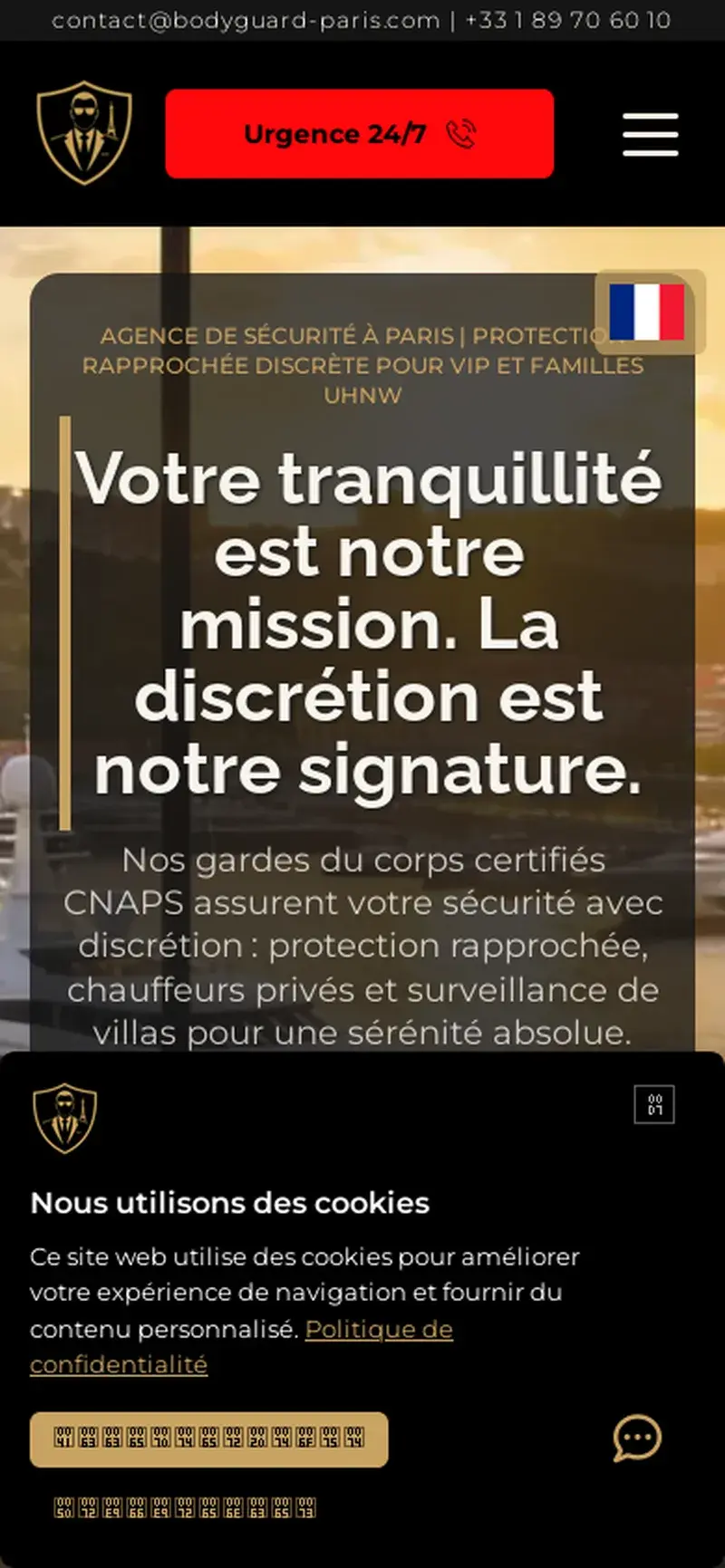 Mobile preview of the Bodyguard Paris website