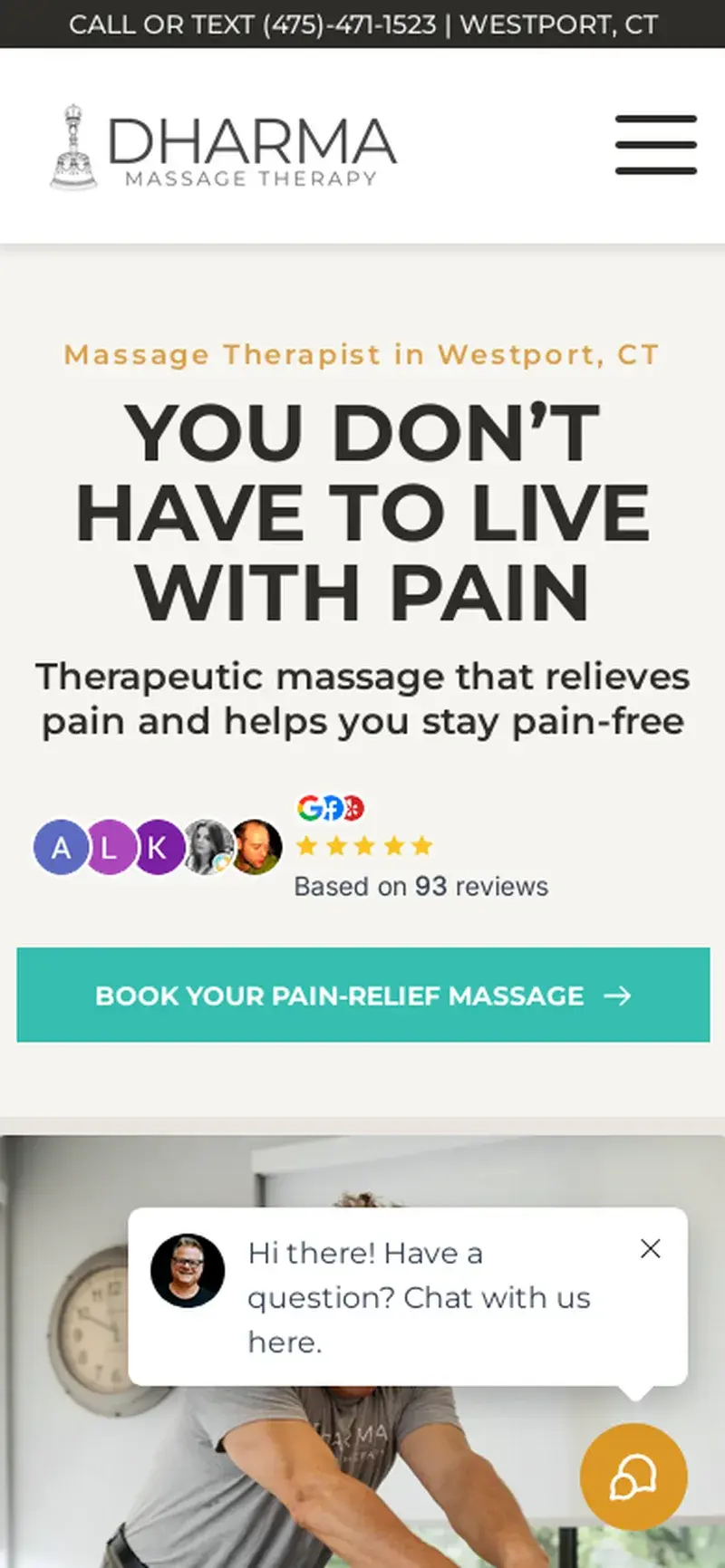 Mobile preview of the Dharma Massage Therapy website