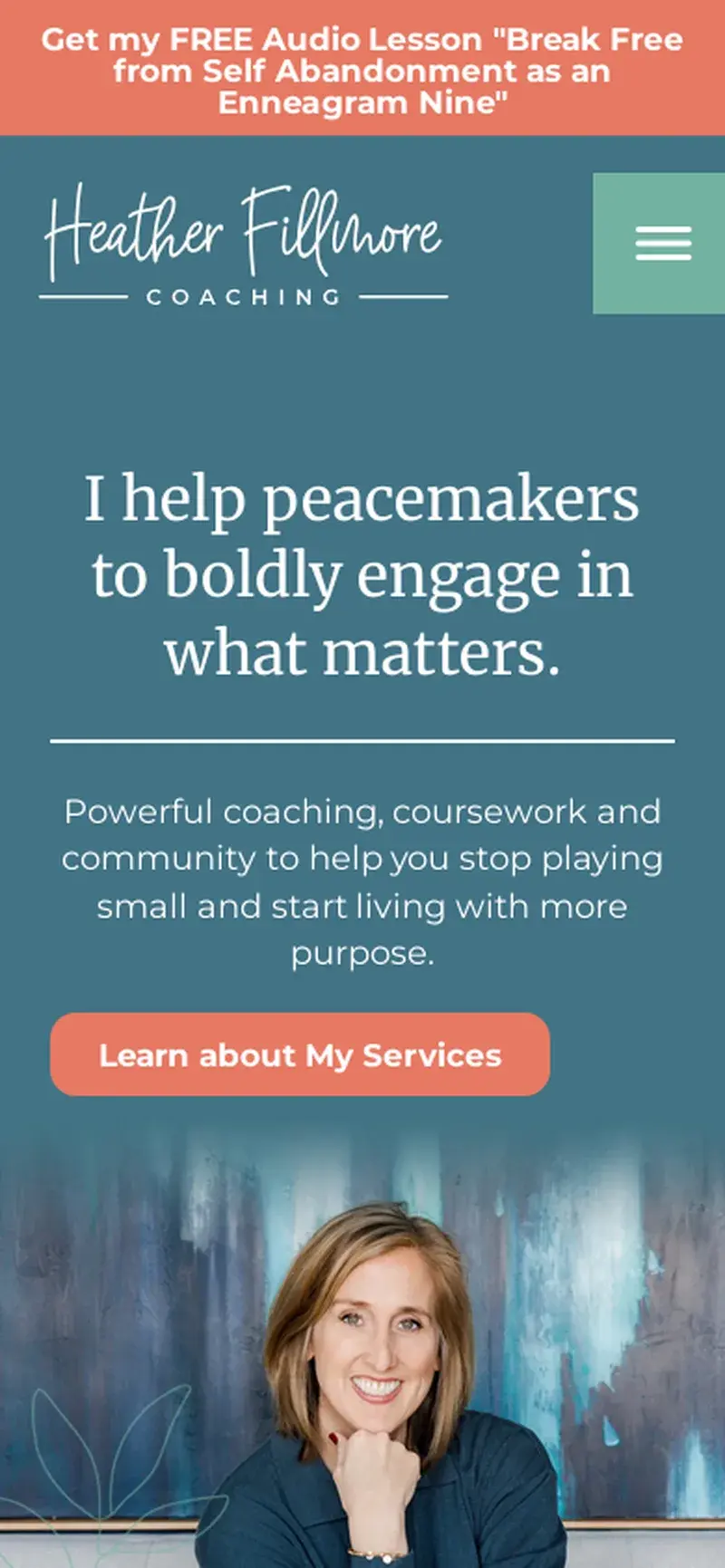 Mobile preview of the Heather Fillmore Coaching website