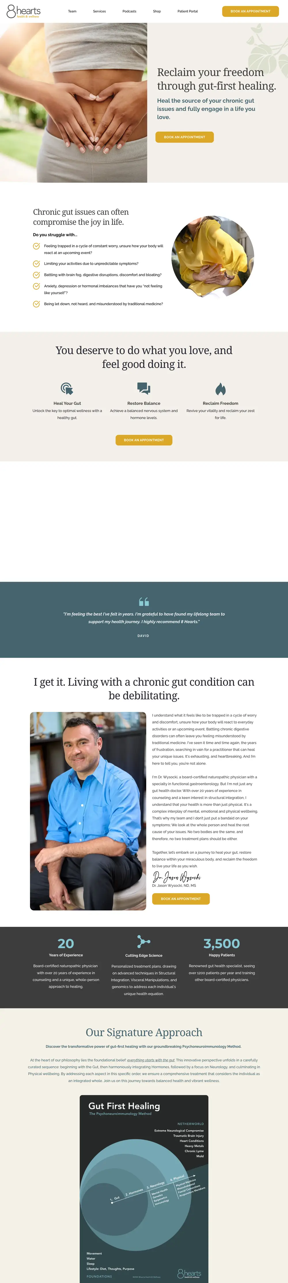 Website of 8hearts (Gut health, Tigard, United States) built by Monsieur Click, home page