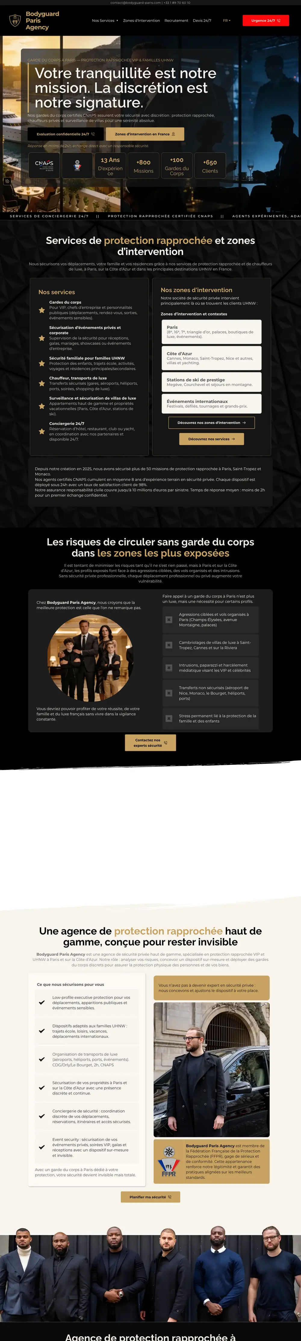 Website of Bodyguard Paris (Close protection, Paris) built by Monsieur Click, home page