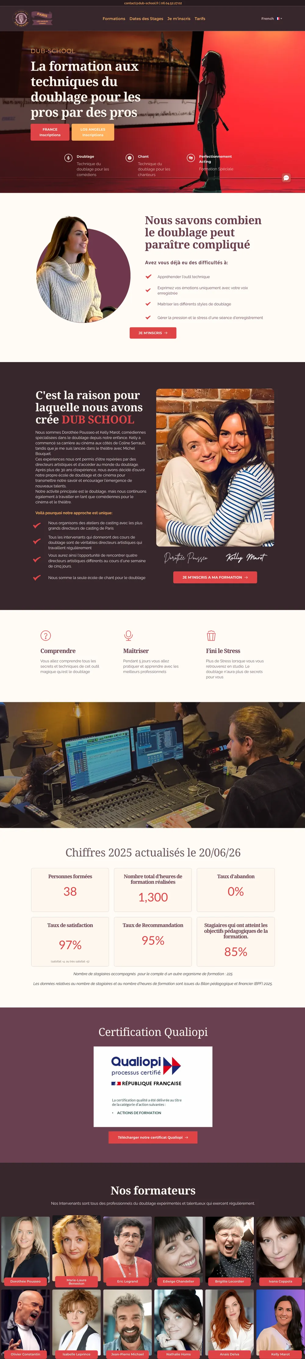 Website of Dub-School (Dubbing school, France and Los Angeles) built by Monsieur Click, home page