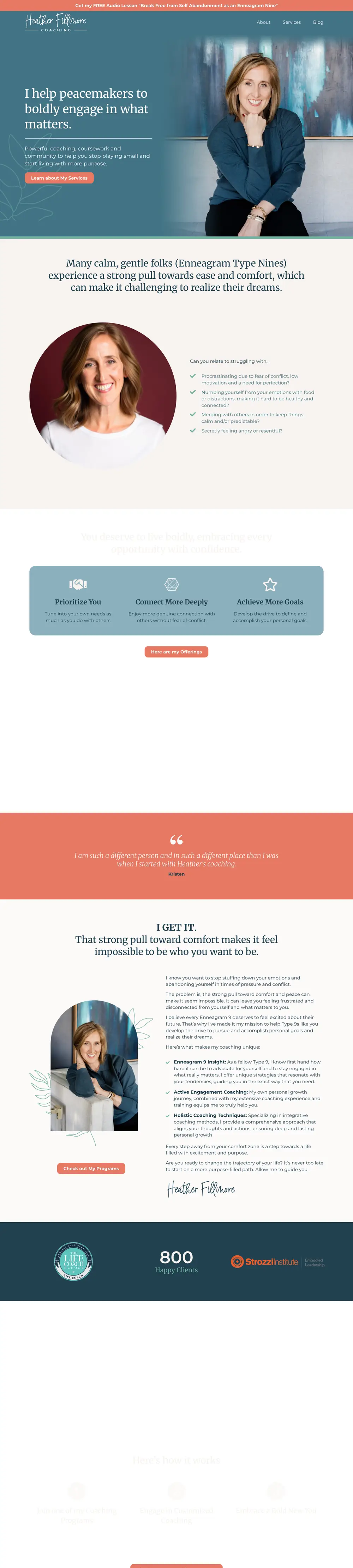 Website of Heather Fillmore Coaching (Coaching, United States) built by Monsieur Click, home page