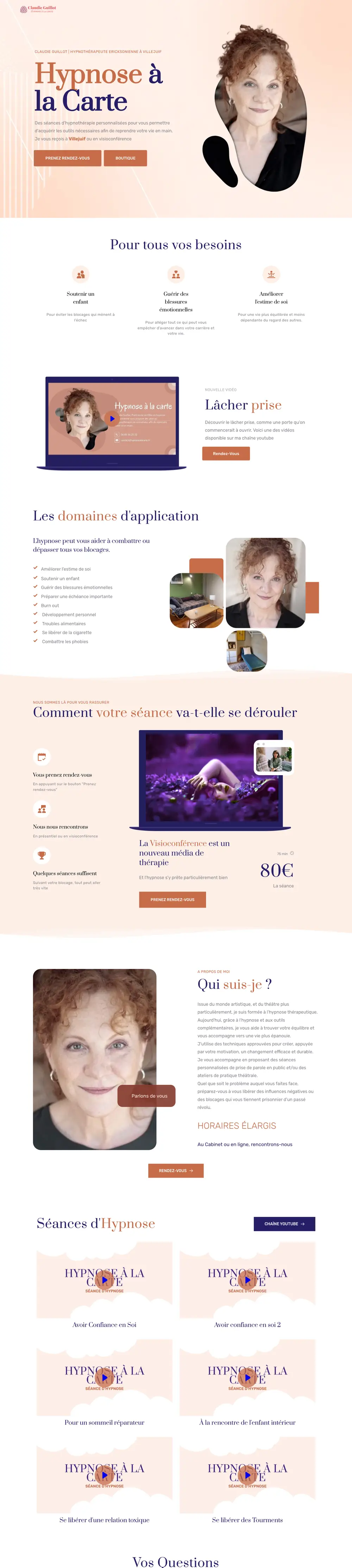 Website of Hypnose à la carte (Hypnotherapist, Villejuif, France) built by Monsieur Click, home page