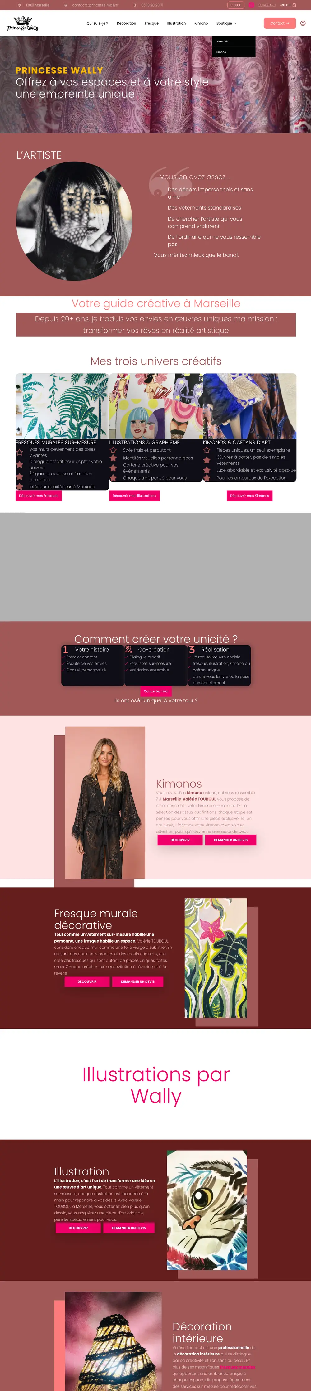 Website of Princesse Wally (Murals, illustration and kimonos, Marseille) built by Monsieur Click, home page