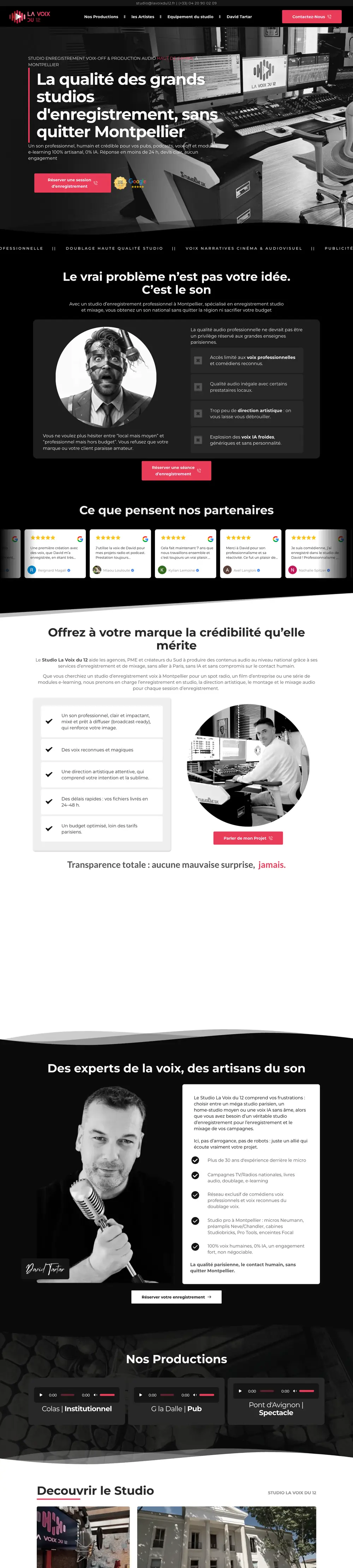 Website of Studio La Voix du 12 (Voice recording studio, Montpellier) built by Monsieur Click, home page
