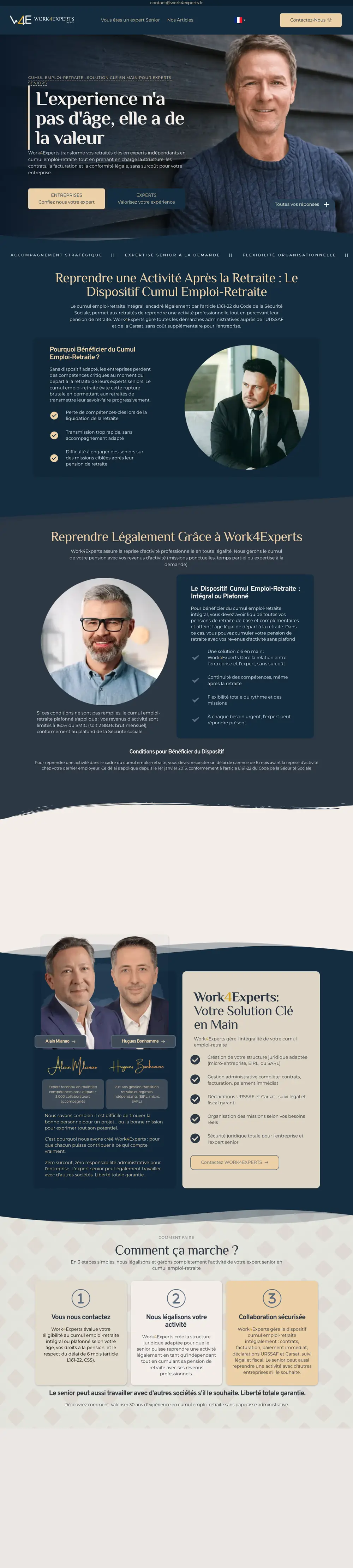 Website of Work4Experts (Employment for retired senior experts, Paris) built by Monsieur Click, home page